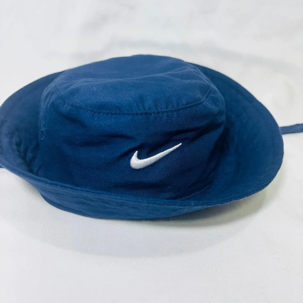 Nike Infant Sun Bucket Hat Navy Blue UPF 40+ Swoosh Chin Strap